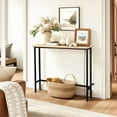 thumbnail image 4 of 39.4" Narrow Console Sofa Table - Oak Wood & Black Metal, Adjustable Feet, Stable Metal Frame for Living Room, Behind Sofa, Apartments, Dorms, 4 of 13