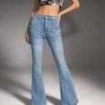 thumbnail image 7 of Qingpeng Womens Flare Denim Jeans Stretchy Casual Fashion Button Pants with Pockets Summer Going Out Street Trousers, 7 of 7