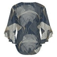 thumbnail image 6 of Elegant Gold Leaf Navy Pattern Women's V-Neck Blouse With 3/4 Ruffled Bell Sleeves Casual Top Ladies Blouses, 6 of 7