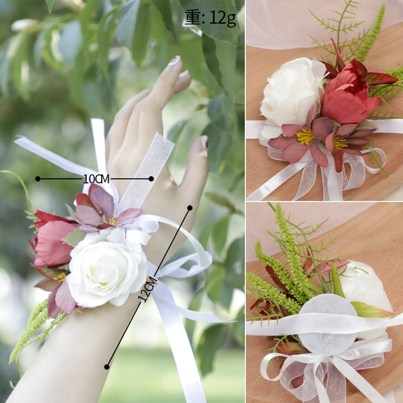 Kisor Flower Wrist Corsages for Wedding, Set of 4, Wrist Corsages for