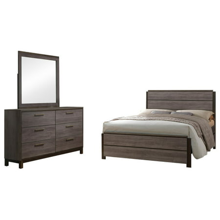 dansville 3 piece bedroom set, king, antique gray wood, modern (panel bed,  dresser & mirror)