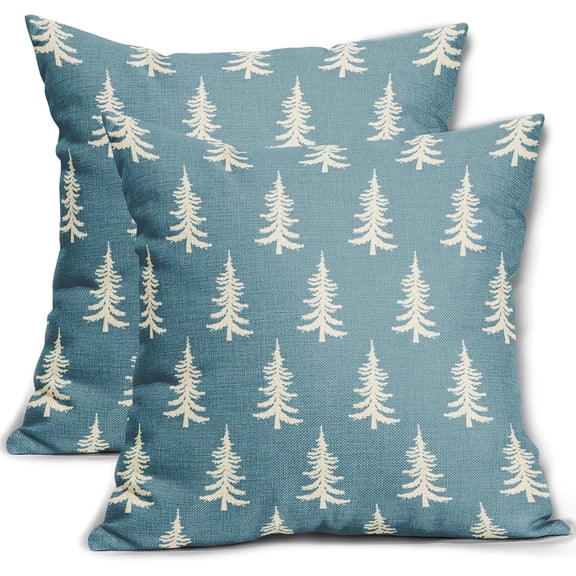 Christmas Pillow Covers 20x20 Set of 2 Light Blue Xmas Tree Rustic Style Winter Print Decorative Outdoor Pillowcases Farmhouse Vintage Holiday Decorations Throw Cushion Case Decor for Couch Sofa Bed