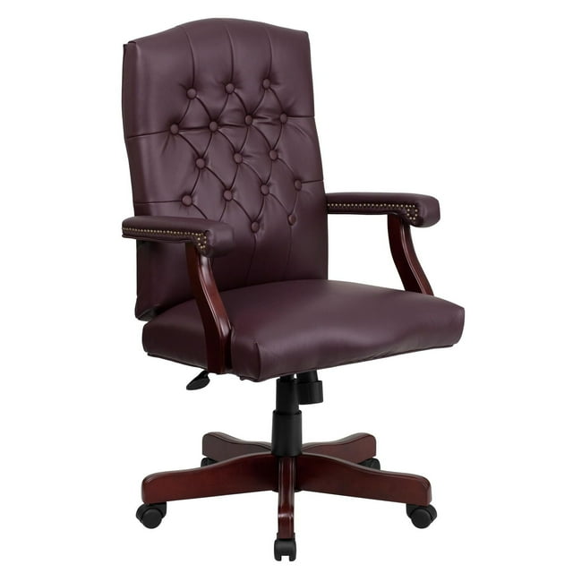 Martha Washington Burgundy Leather Executive Swivel Chair with Arms