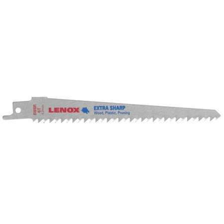 LENOX 121016W6R 6"L x 6 TPI Wood Cutting Steel Reciprocating Saw Blade, 5PK