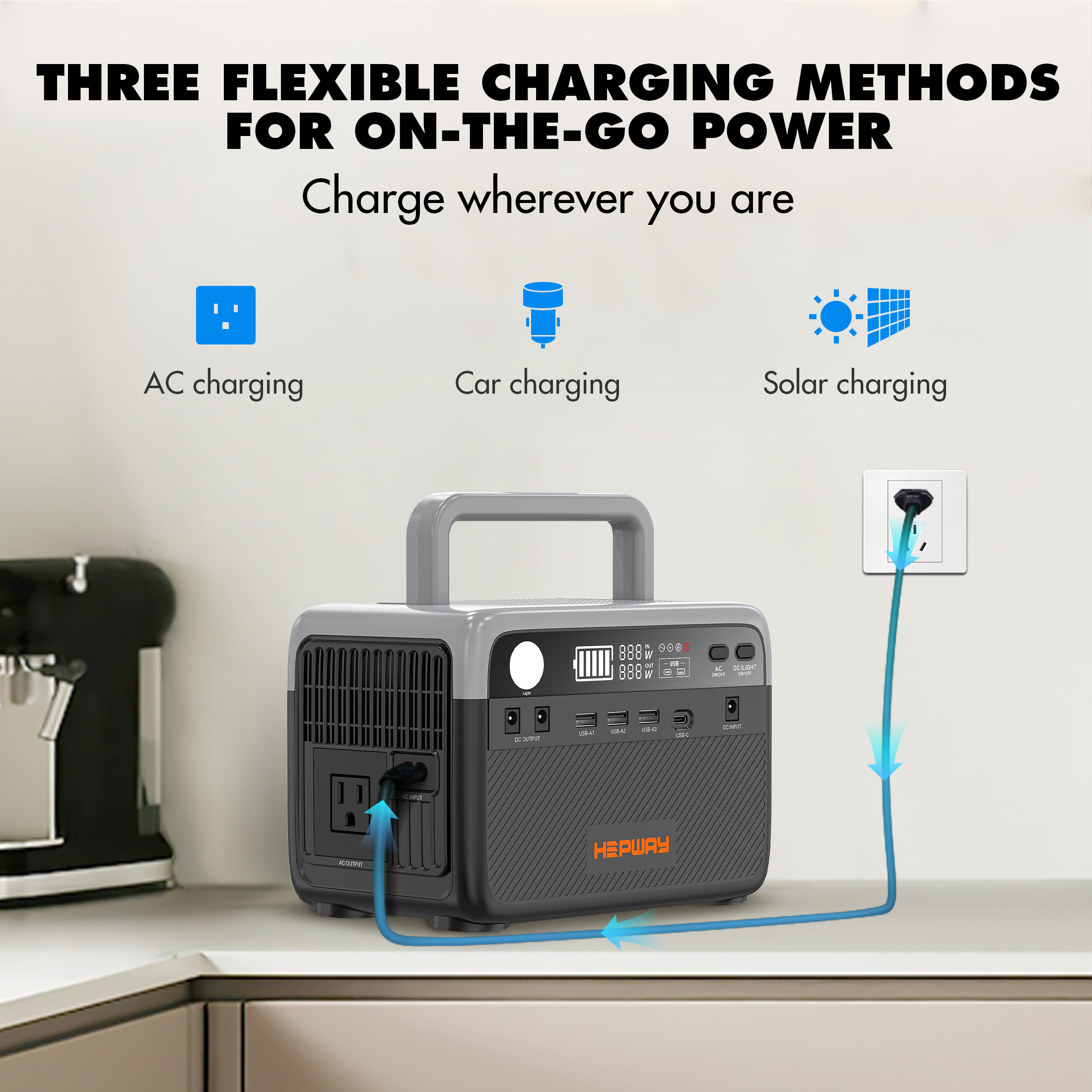 Hepway H30 Portable Power Station,300W Solar Generator,288Wh  LiFePO4 Battery,2 AC 120V Outlets,PD 100W USB-C Output w/ LED, 90000mah Power Bank for Hurricane Emergency Outdoor Camping RVs Home Use