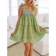 thumbnail image 4 of Green Floral Mini Tie Shoulder Sleeveless Square Neck Knot Cami Flowy Boho Vacation Beach Sundress, 4 of 6
