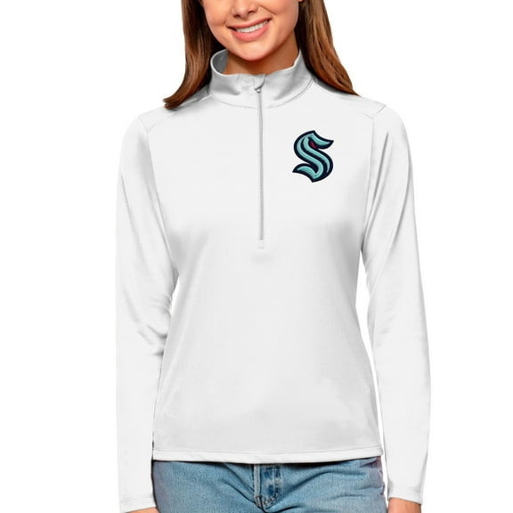 Women's Antigua White Seattle Kraken Tribute Quarter-Zip Pullover Top