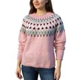 thumbnail image 2 of CCRFTGI Fair Isle Sweater Women 2025 Fall Long Sleeve Knit Sweater Pullover Casual Trendy Sweater Lightweight Crewneck Sweater Top Pink XXL, 2 of 4