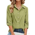 thumbnail image 3 of Button Rolled Sleeve Shirts for Women Long Sleeve Collared Solid Blouses Ideal Dressy Tops for Business and Daily Outgoing, 3 of 5