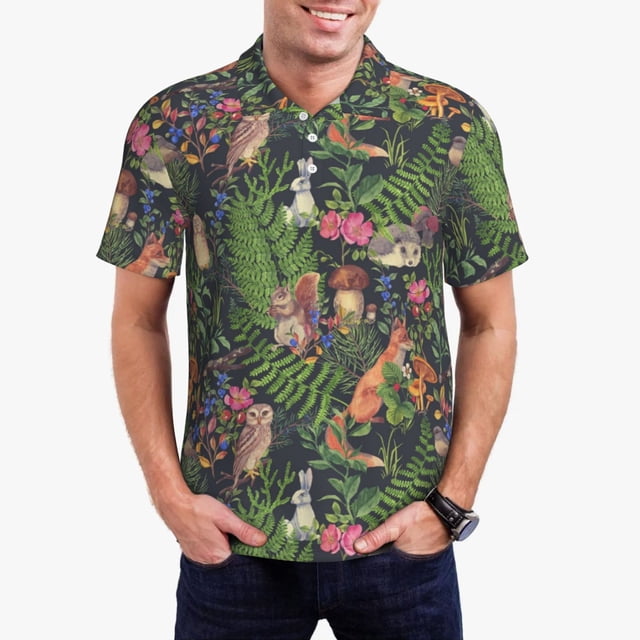 Fotbe Forest Animals And Plants Camiseta Polo de Golf para Hombre con Estampado – Camisa Deportiva Transpirable con Cuello Abotonado-X-Large