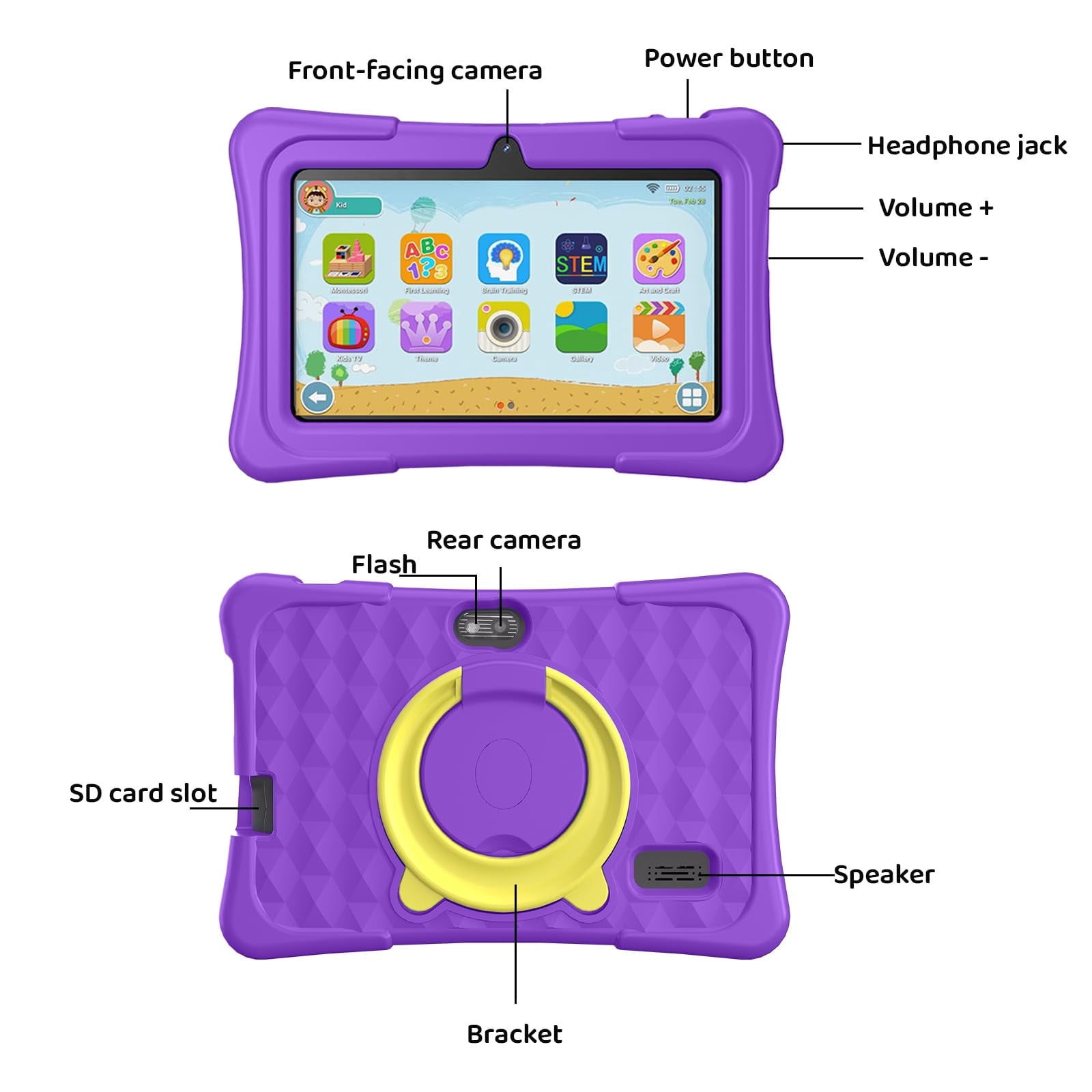 Kids Tablet, 7 inch Android 15 Tablet for Kids, 8GB+32GB 1TB Expand, Quad-Core Toddler Tablets with Shockproof Case, BT5.0, Wifi5, Parental Control, Games, Dual Camera