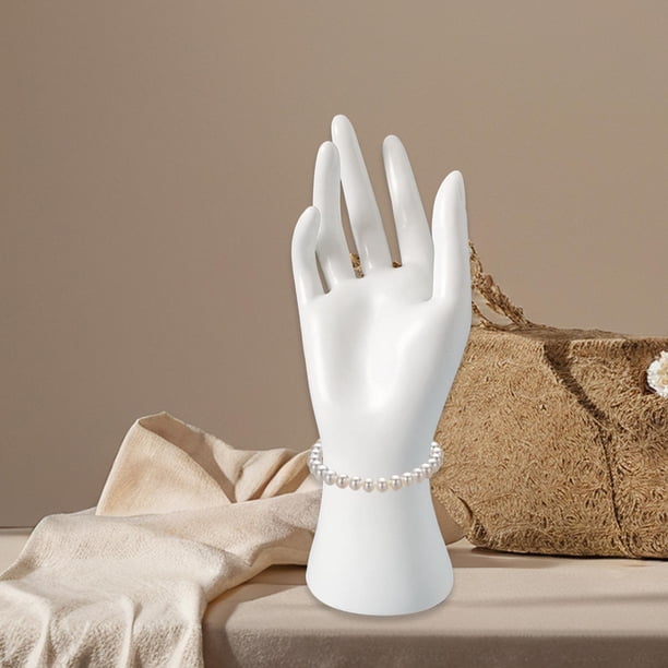 Mano de maniquí femenino, soporte para pulseras, brazaletes y collares, resistente, moderno y ligero, expositor de anillos, para guantes y cadena de Blanco