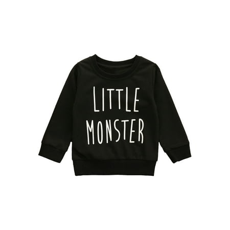 

IZhansean Toddler Baby Boy Girl Long Sleeve Letter T-Shirt Sweatshirt Pullover Sweater Tops Fall Spring Outfits Little Monster 18-24 Months