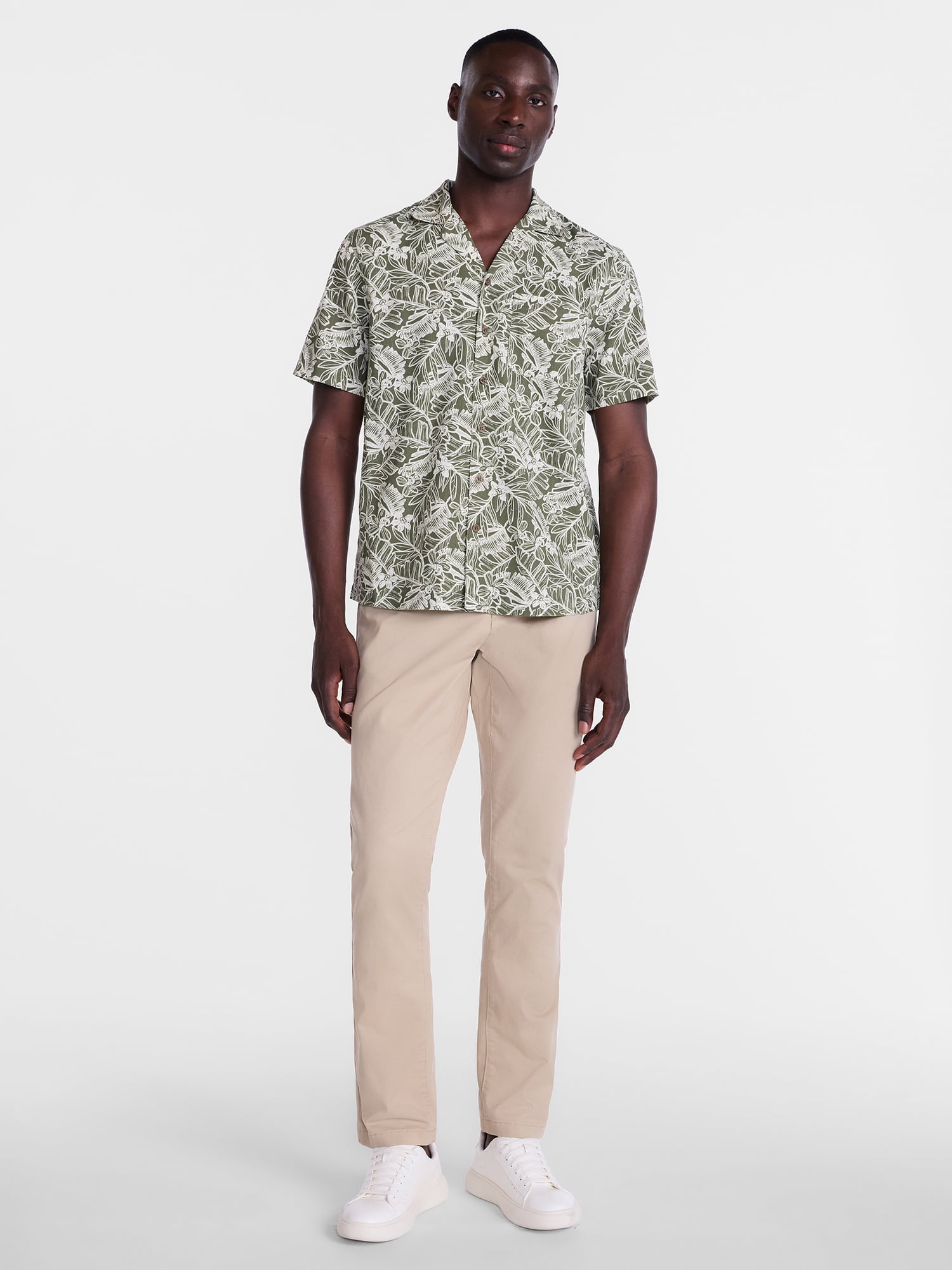 George Men's Linen Blend Camp Shirt with Short Sleeves, Sizes S-3XL