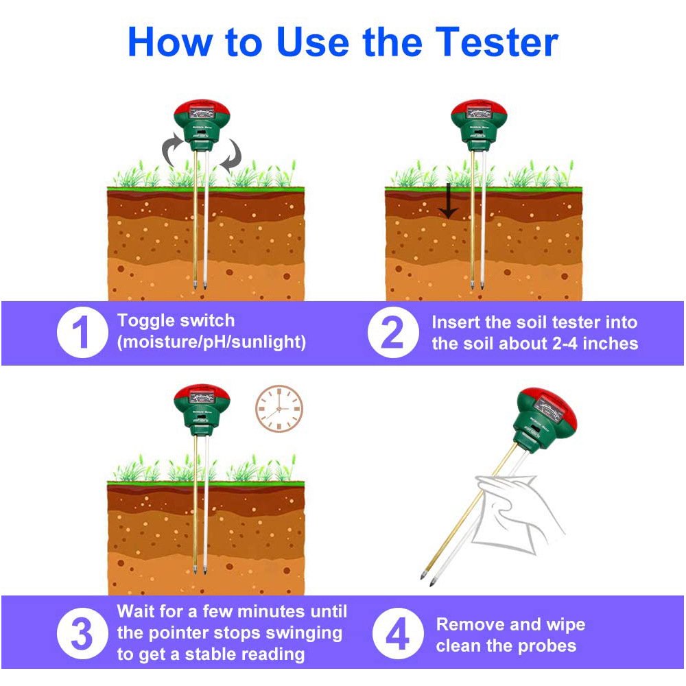 Testeur De Sol 3 En 1 PH, Humidité, Lumière - Pour Plantes Intérieur/extérieur, Jardin, Ferme
