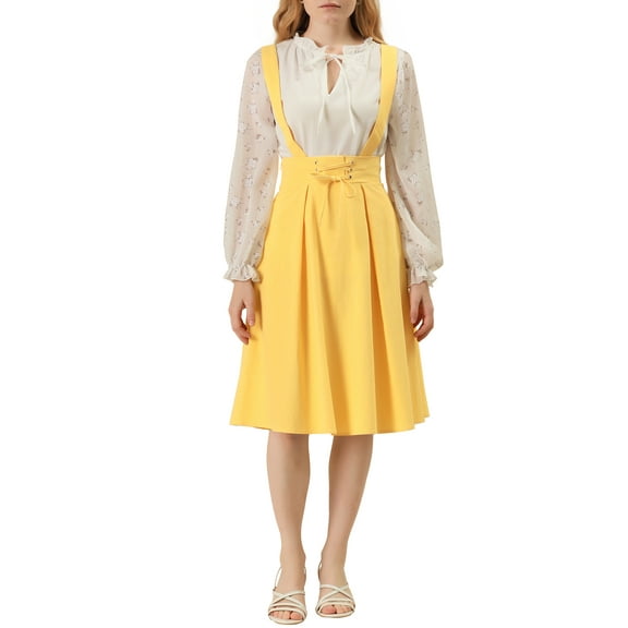 INSPIRE CHICWomen's Cute Suspender Skirt High Waist Overall Corset Skater Short Mini Skirt S Yellow