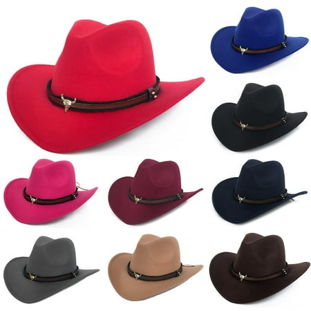 Aofa Vintage Unisex Wool Western Style Wide Brim Cowboy Hat Cowgirl ...