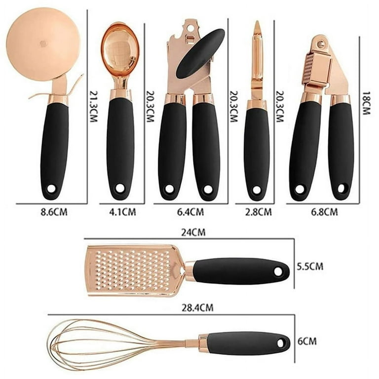  COOK With COLOR 7 Pc Kitchen Gadget Set Copper Coated Stainless  Steel Utensils with Soft Touch Black Handles : Home & Kitchen