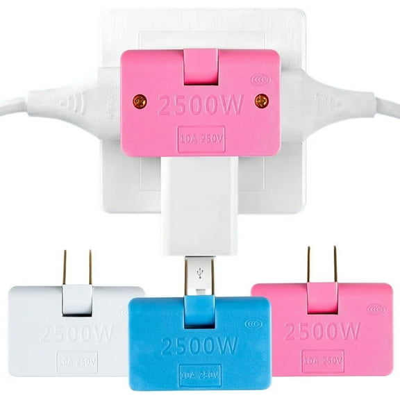 Suzcan Rotatable Socket Converter, 3 Way Rotatable Socket Converter, Foldable 2-Prong Swivel AC Adapter, Home and Travel Slim 2500W Indoor Wall Tap Power Socket Converter Plug (Pink)