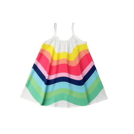 

Xiaoluokaixin Baby Girls Rainbow Stripe Sleeveless Summer Dress Toddler 1-6Y Cqh