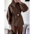 thumbnail image 5 of Women'S High-End Brown Waisted Woolen Jacket Outwear Winter Cropped Overcoat Brown S, 5 of 9