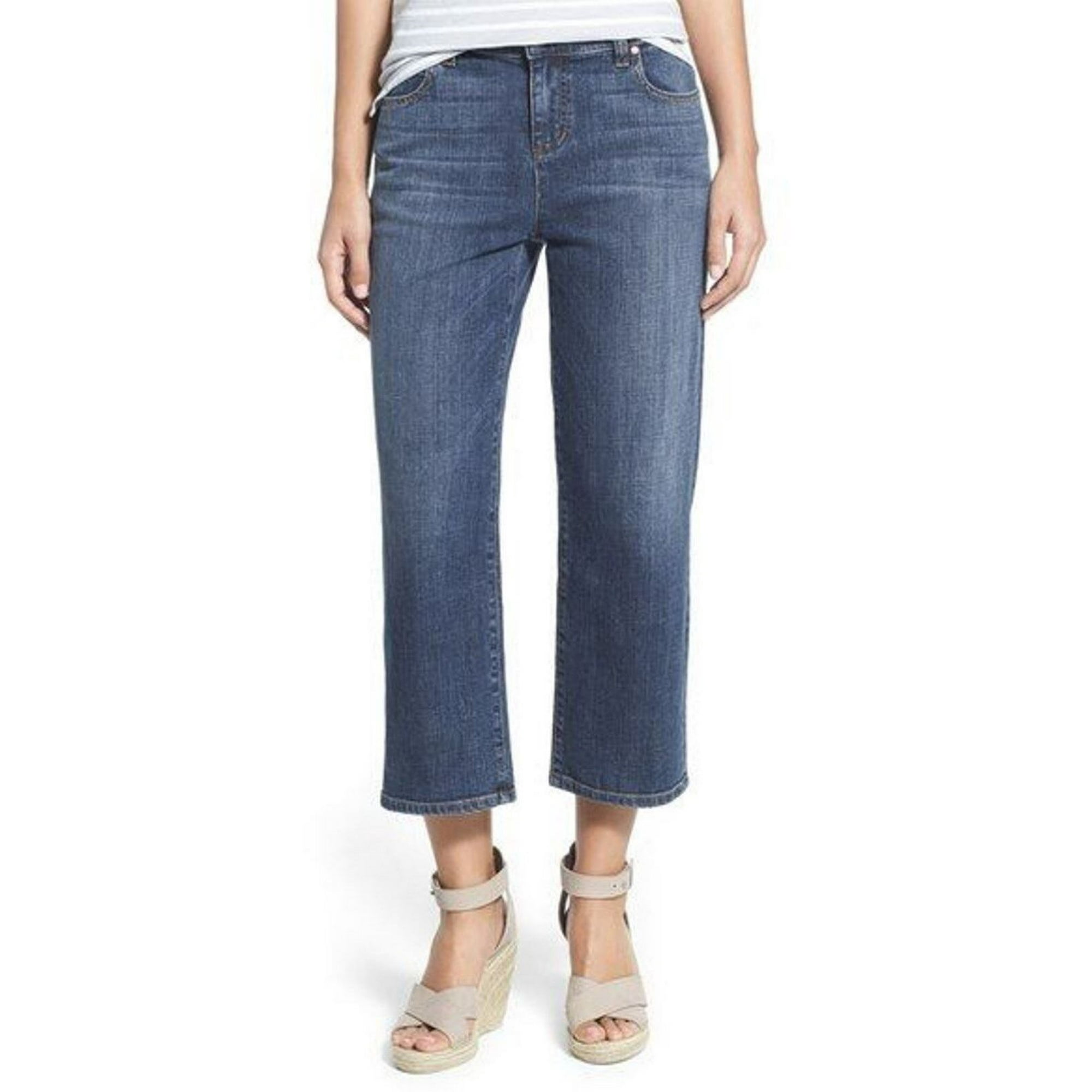 260 EILEEN FISHER Straight Leg CROP Jeans MAGIN Stretch Denim ORGANIC COTTON 8 Walmart