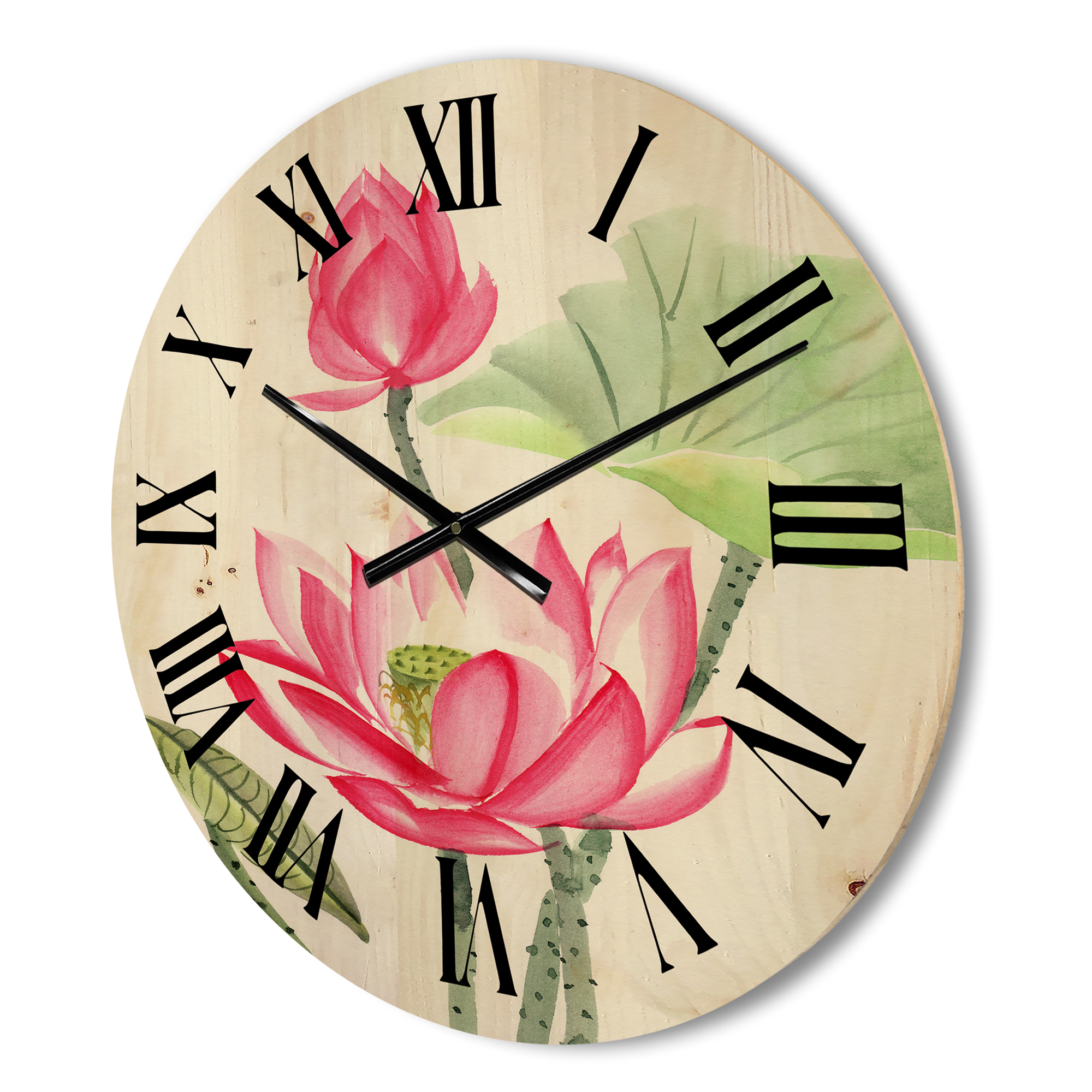 Designart 'Ancient Pink Lotus Flower' Traditional Wood Wall Clock