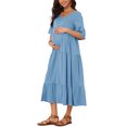 thumbnail image 4 of INSPIRE CHIC Women's Maternity Maxi Dress Short Sleeves V Neck Ruffled Sleeve for Photoshoot 2XL Blue, 4 of 6