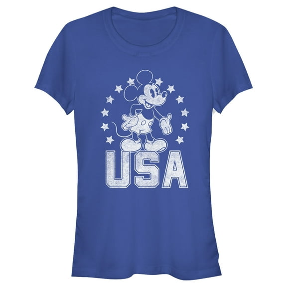Junior's Mickey & Friends Fourth of July USA Mickey Mouse Graphic Tee Royal Blue Medium