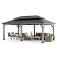 thumbnail image 2 of Sunjoy 12x20 ft. Wood Gazebo, Outdoor Patio Steel Hardtop Gazebo, Cedar Framed Wooden Gazebo with 2-tier Metal Roof, Suitable for Patios, Lawn, and Backyard, Matte Black, 2 of 11