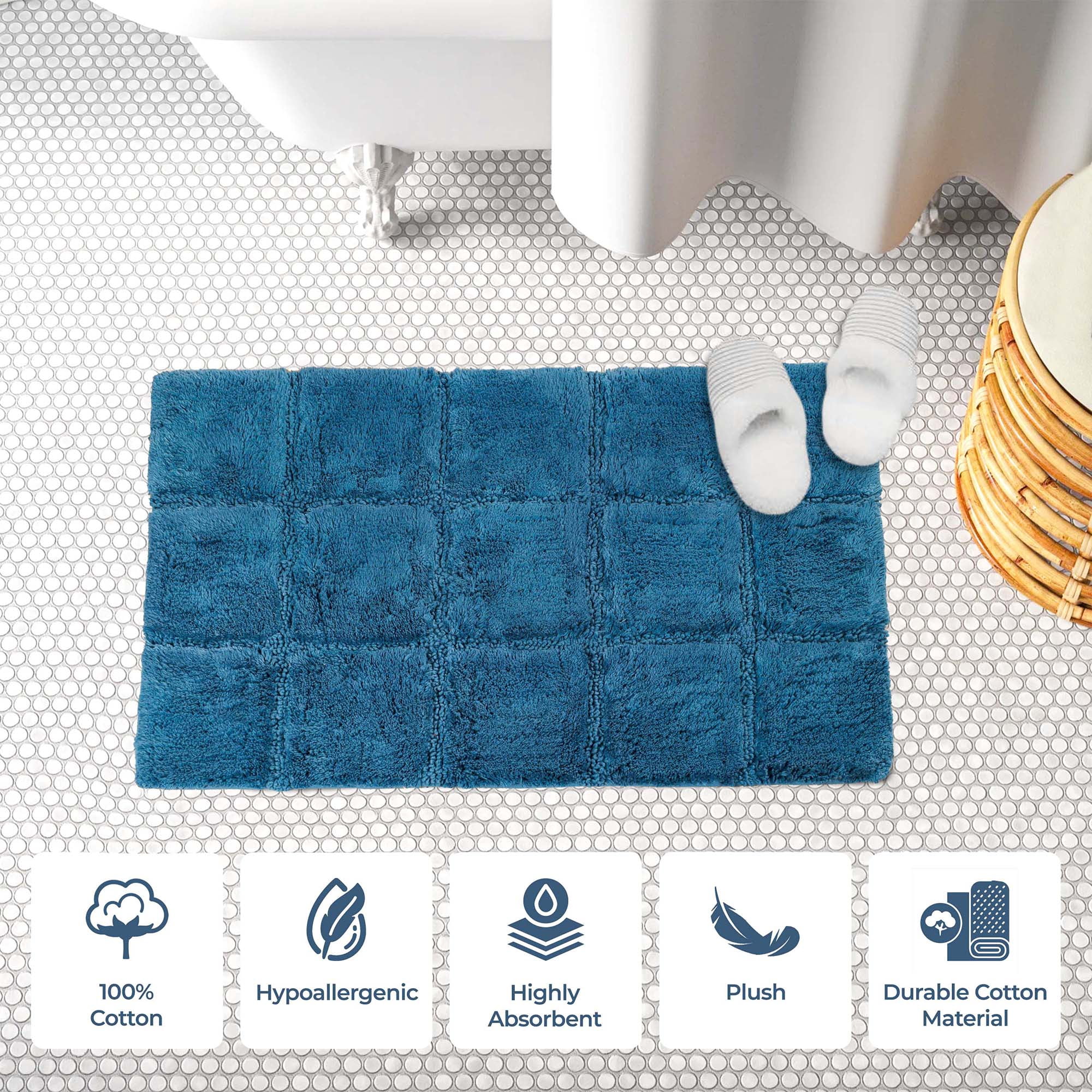 Superior Non-Slip Washable Bath Rug Set, 20" x 30", 24" x 36", Sapphire