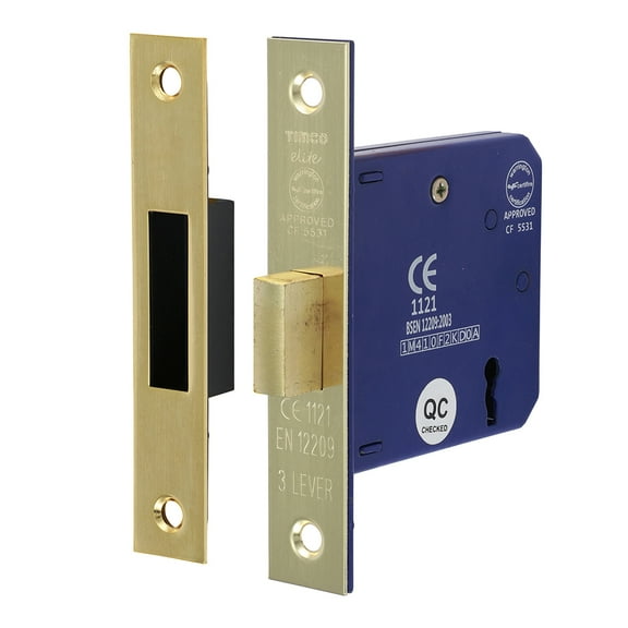 Timco - 3 Lever Deadlock - Electro Brass (Size 78 case / 58 backset - 1 Each)