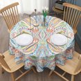 thumbnail image 3 of Round Waterproof Tablecloth 60×60 Inch, Boho Style Reusable Indoor/Outdoor Durable Table Cover for Party Kitchen Dinner Room Decor, 3 of 6