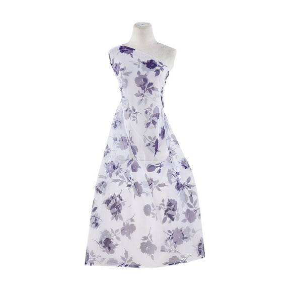 Zelouf Floral Print On Tulle  , Sewing, DIY, Crafts Fabric by the Yard, White/royal, 3 Yard