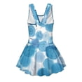 thumbnail image 5 of COEQINE Classic Tankini Style Swim Dress for Girls, U-Neckline V-Back Straps Bathing Suit with Attached Skirt, for Swim Lessons, Summer Camp, Sizes 3-4, Blue Watercolor Circle, 5 of 8