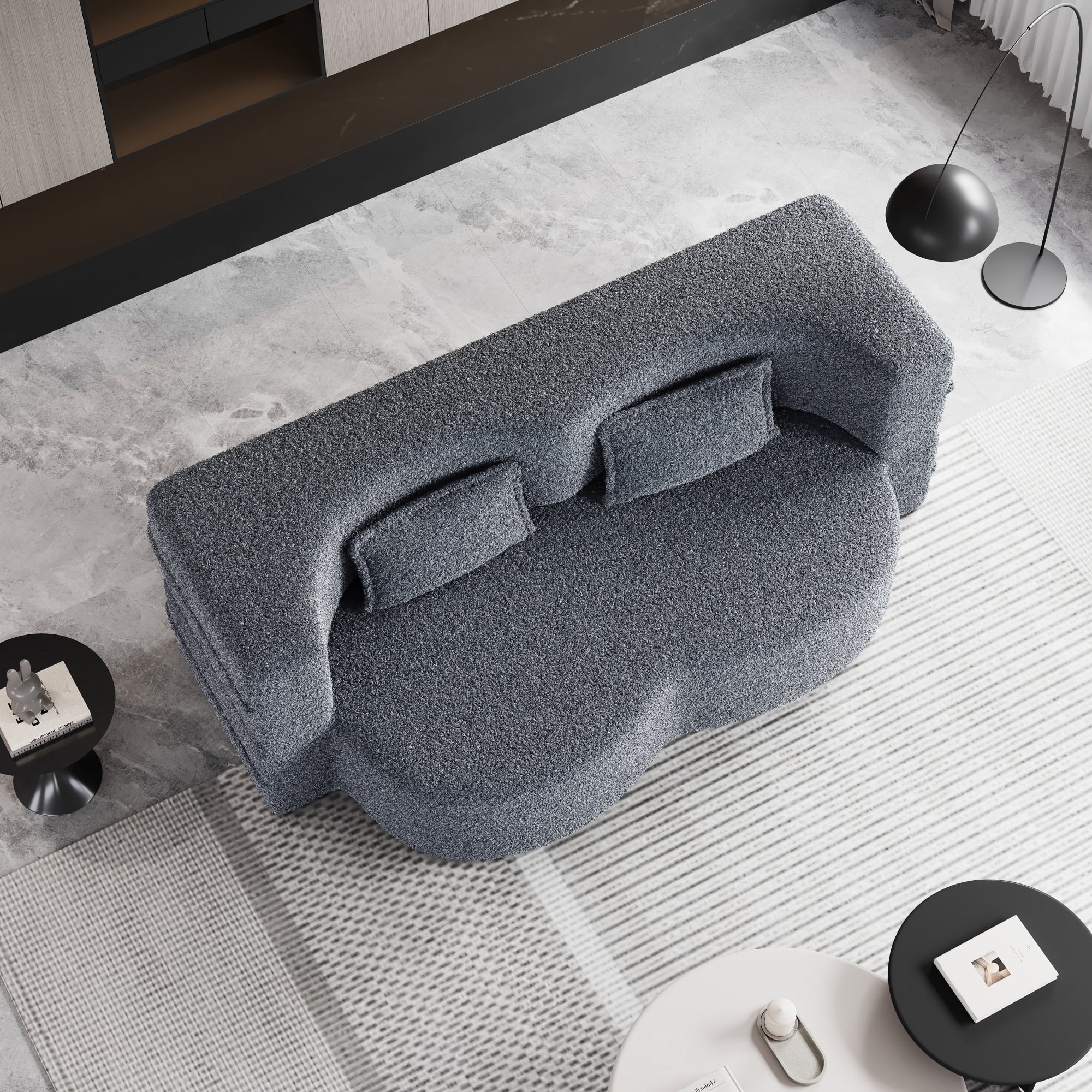 Convertible Futon Sofa Bed,Modern Floor Sofa with 2 Pillows,Teddy Fabric Foam-Filled Sleeper Sofa Bed,15" Full Size Folding Mattress for Living Room,Guest Bed,Playroom,Gray