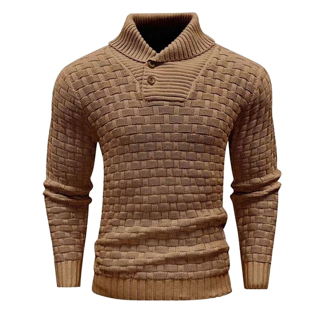 RKSRN Mens Sweater Fall Winter Warm Winter Knitted Solid Color Design Long Sleeved Stand Up Collar Sweater Soft Loose Sweaters
