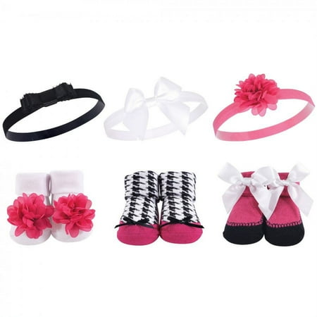 UPC: 0660168582543 | Hudson Baby Infant Girl Headband and Socks Giftset 6pc  Dark Pink Black  One Size