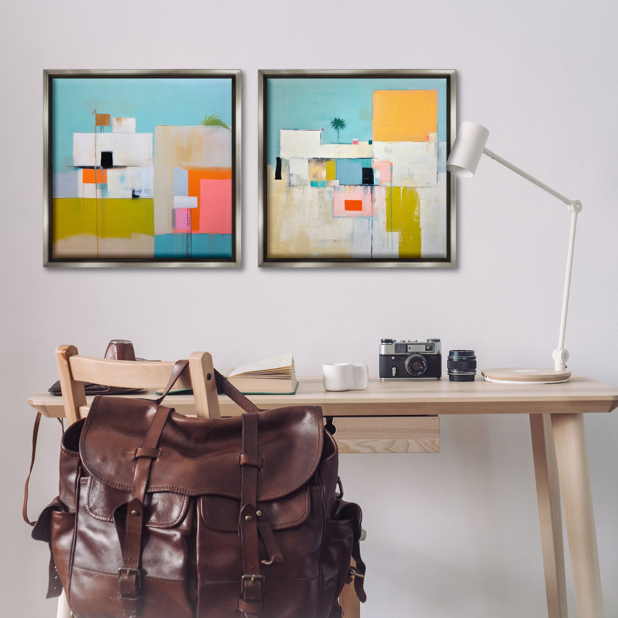 Stupell Industries Abstract Square Block Apartment Buildings & Architecture Painting Gray Floater Framed Canvas Art Print Wall Art, 25 x 25, Set of 2