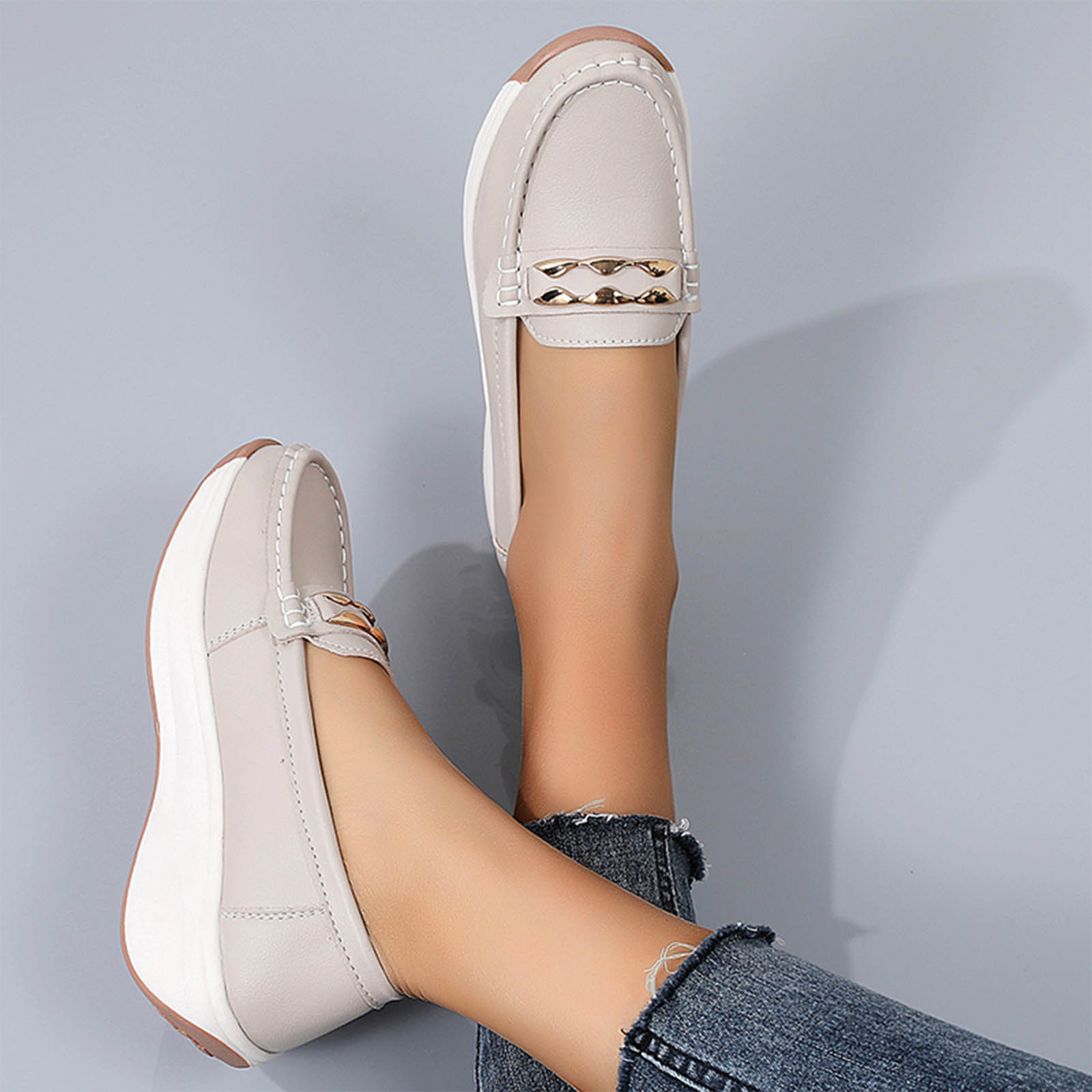 Mocassins Femme à Nœud - Talon Compensé 3,8 Cm - Coupe Large Confortable - En Cuir Synthétique - Taille 36 à 42