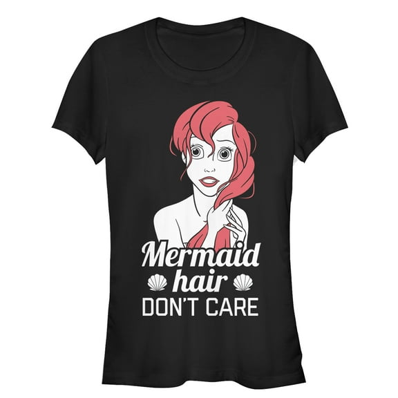 Junior's The Little Mermaid Ariel Mermaid Don't Care Graphic Tee Black X Large