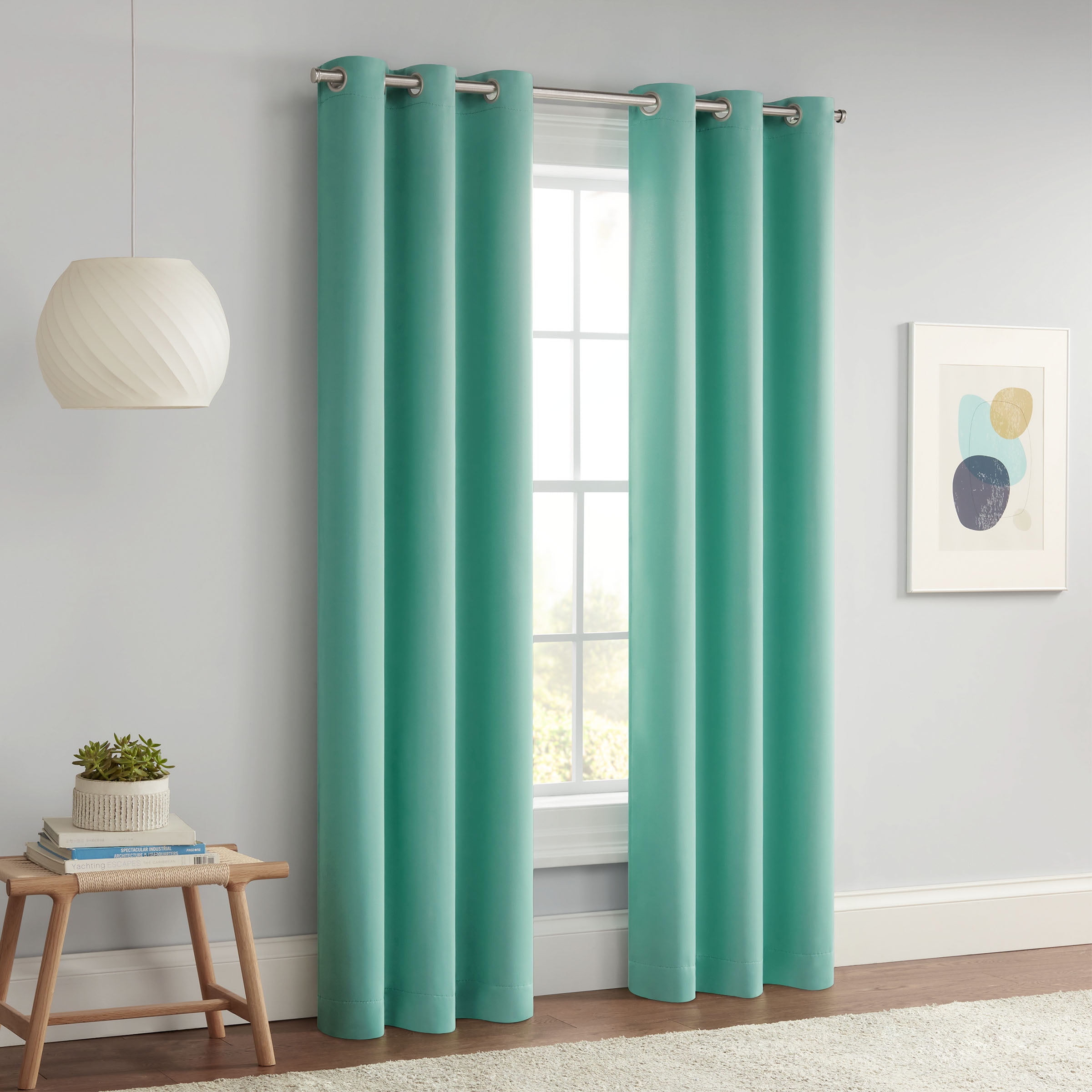 Eclipse Blackout Curtains, Darrell Thermaweave Grommet 37 in x 63 in Curtain Panel in Mint, Sold as a Single Curtain Panel