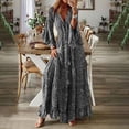 thumbnail image 1 of LOVZFMLL Mode Femmes Col en V Imprimé Manches 3/4 Patchwork Robe Longue Décontractée Gris 2TG, 1 of 6