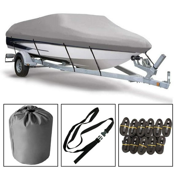 Genrics Heavy Duty Waterproof Boat Cover 600D Trailerable Replacement for V-Hull 14-16 90