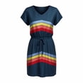 thumbnail image 6 of Levmjia Women's Casual Stripe Print Dress Short Sleeve V Neck Loose Fit Summer Dress with Drawstring Waist Front Pockets A Line Tunic Dress for Women, 6 of 6