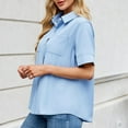 thumbnail image 4 of Savings Olyvenn Womens Imitation Denim Button Down Shirts Summer Casual Comfy Short Sleeve Tunic Tops 2025 Trendy Blouses with Pockets Light Blue S, 4 of 6
