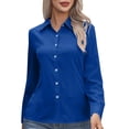 thumbnail image 2 of Tqcoqu Plus Size Button Down Shirts for Women,Wrinkle Free Long Sleeve Dressy Shirts,Womens Casual Collar V Neck Solid Fitted Tops,Dark Blue Women's S-XXXXXL, 2 of 8