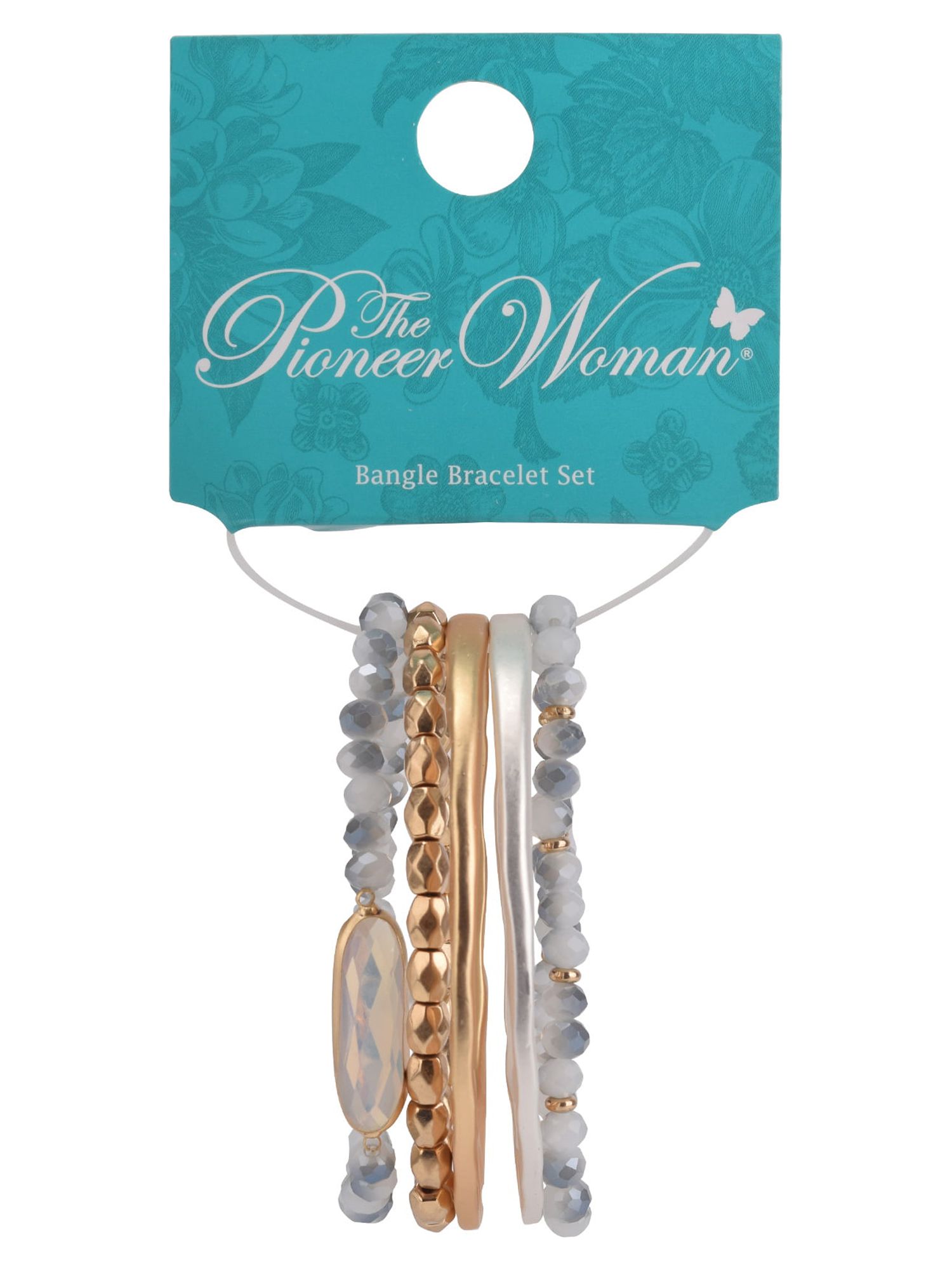 The Pioneer Woman Hammered Gold and Blue Tone Beaded Bangle Bracelet Set, 5 Pack - image 5 of 5