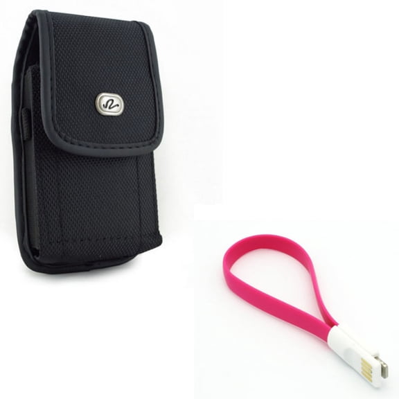 Short USB Cable w Case Belt Clip for iPhone XR - Charger Cord Power Wire Fast Charge, Rugged Holster Canvas Cover Pouch Compatible With iPhone XR