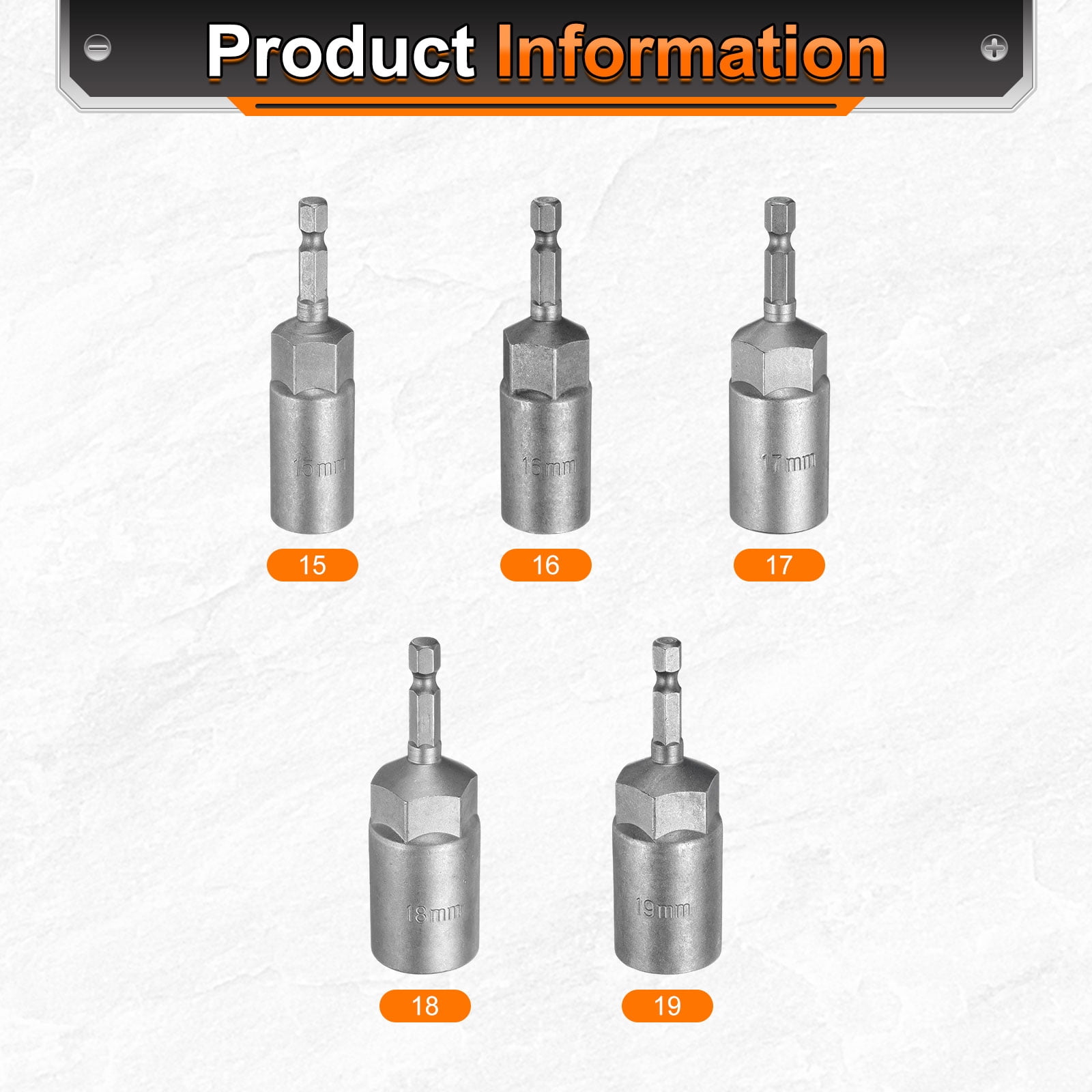 Uxcell 5pcs Hex Nut Driver Drill Bit 15/16/17/18/19mm 6-Point Drill Socket 1/4" Hex Shank 80mm Length Nut Setter Quick-Change Nut Impact Driver Bit Set with Bit Holder